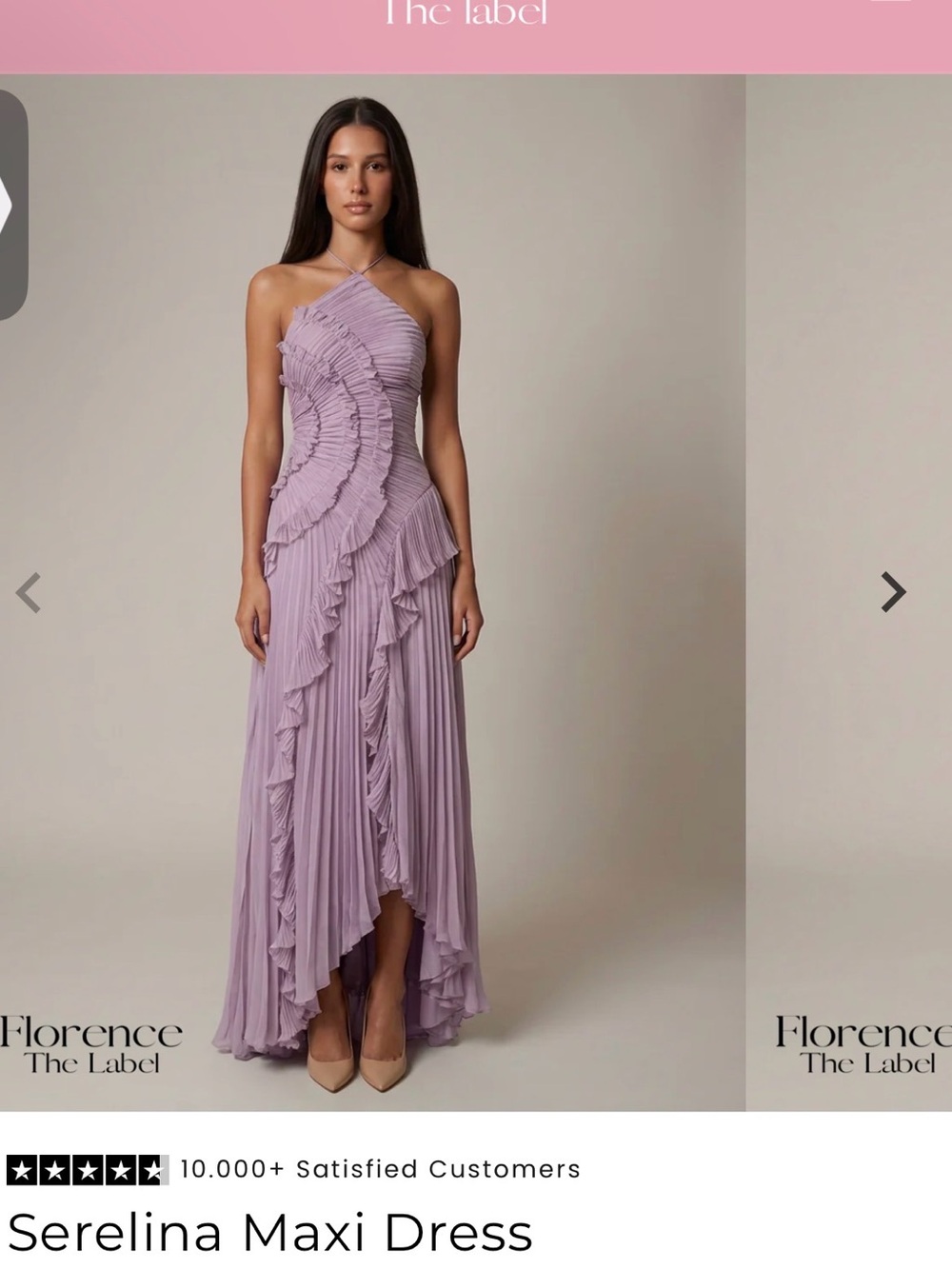 Florence the Label 
Serelina Maxi Dress
 Lavender Halter Ruffle Maxi Dress